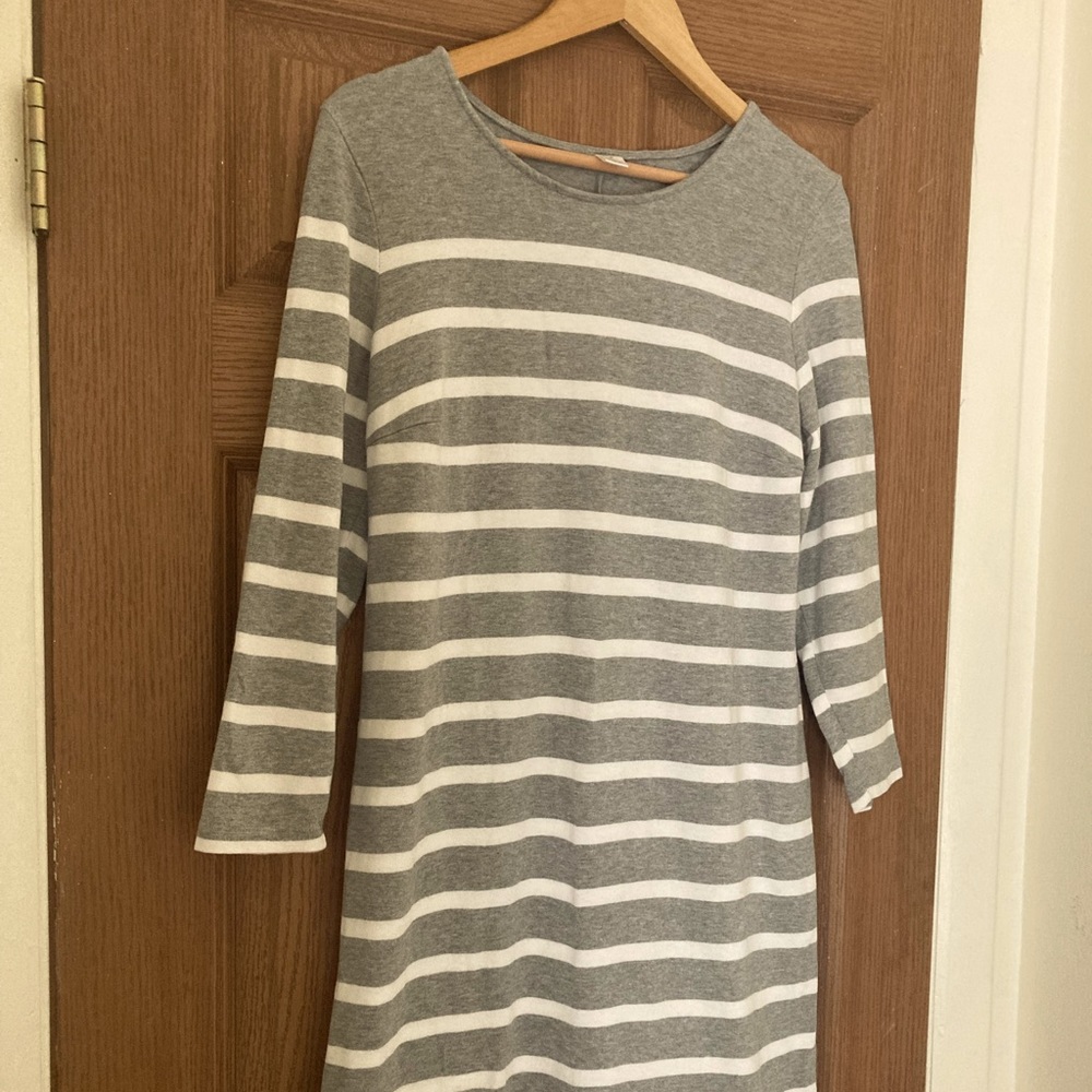 Quarter Sleeve Striped Sweatshirt Dress